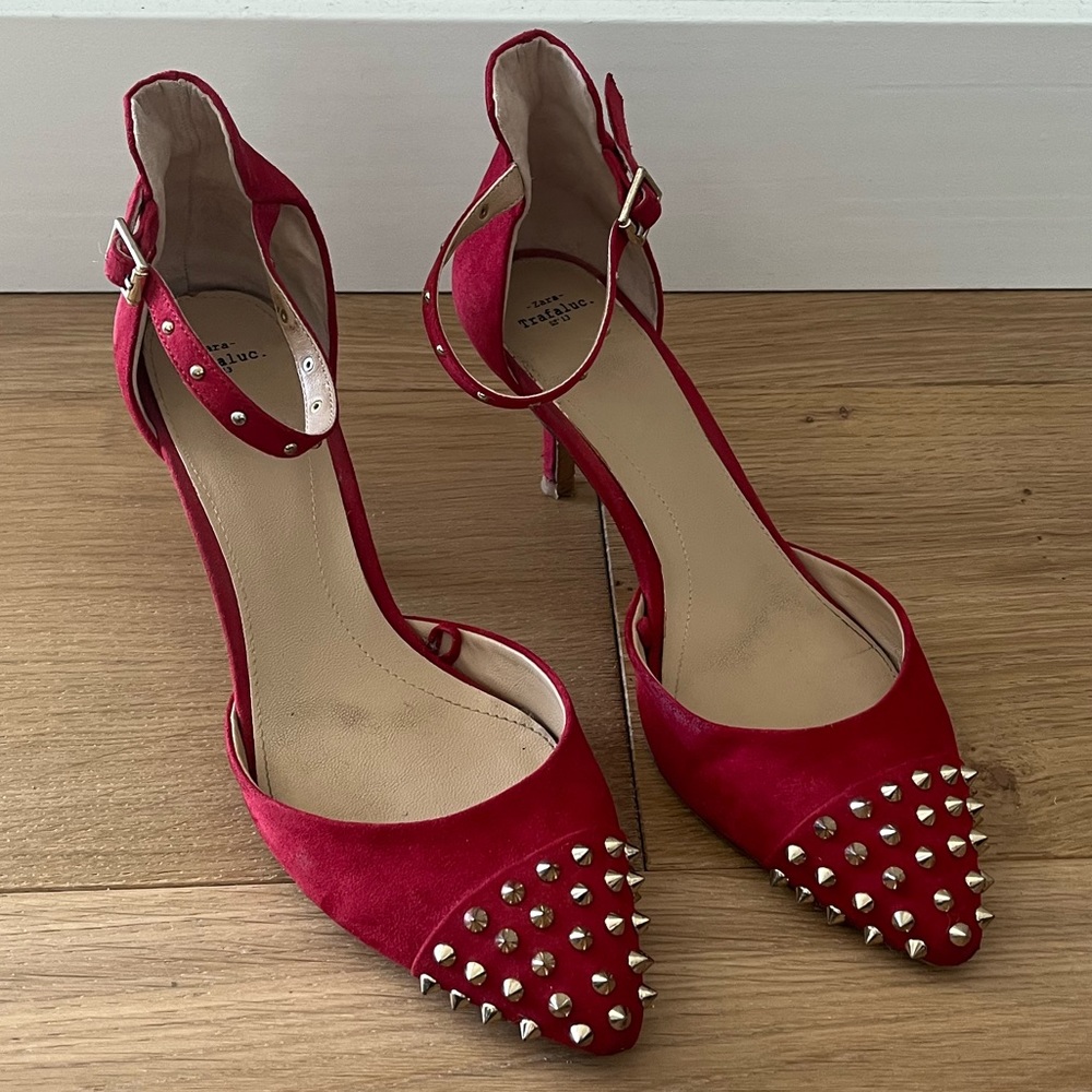 Zara Red Spiked Kitten Heels, sz 40